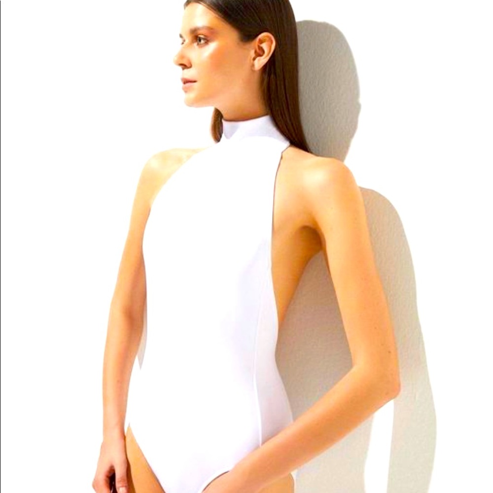 OYE swimsuit White Women’s High Neck with Gold Zipper